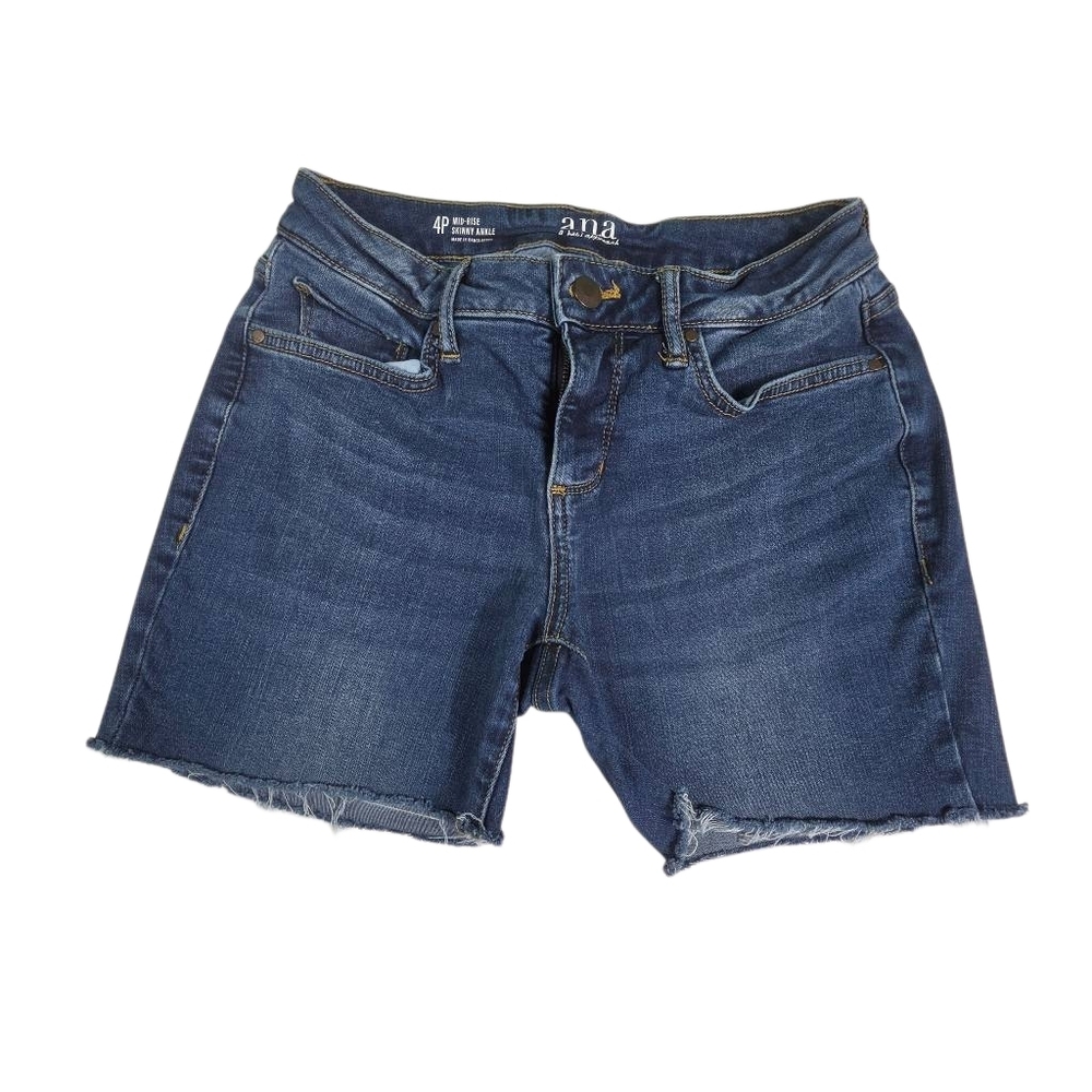 a.n.a Mid Blue Denim Frayed Hem Cutoff Shorts